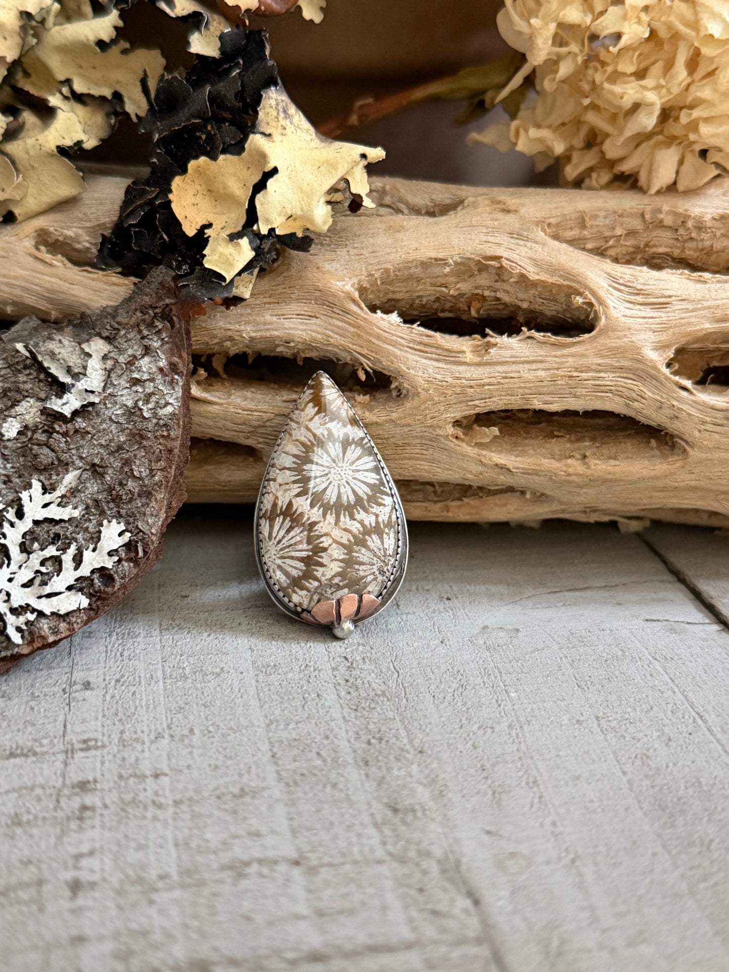 Fossilized Coral Adjustable Ring