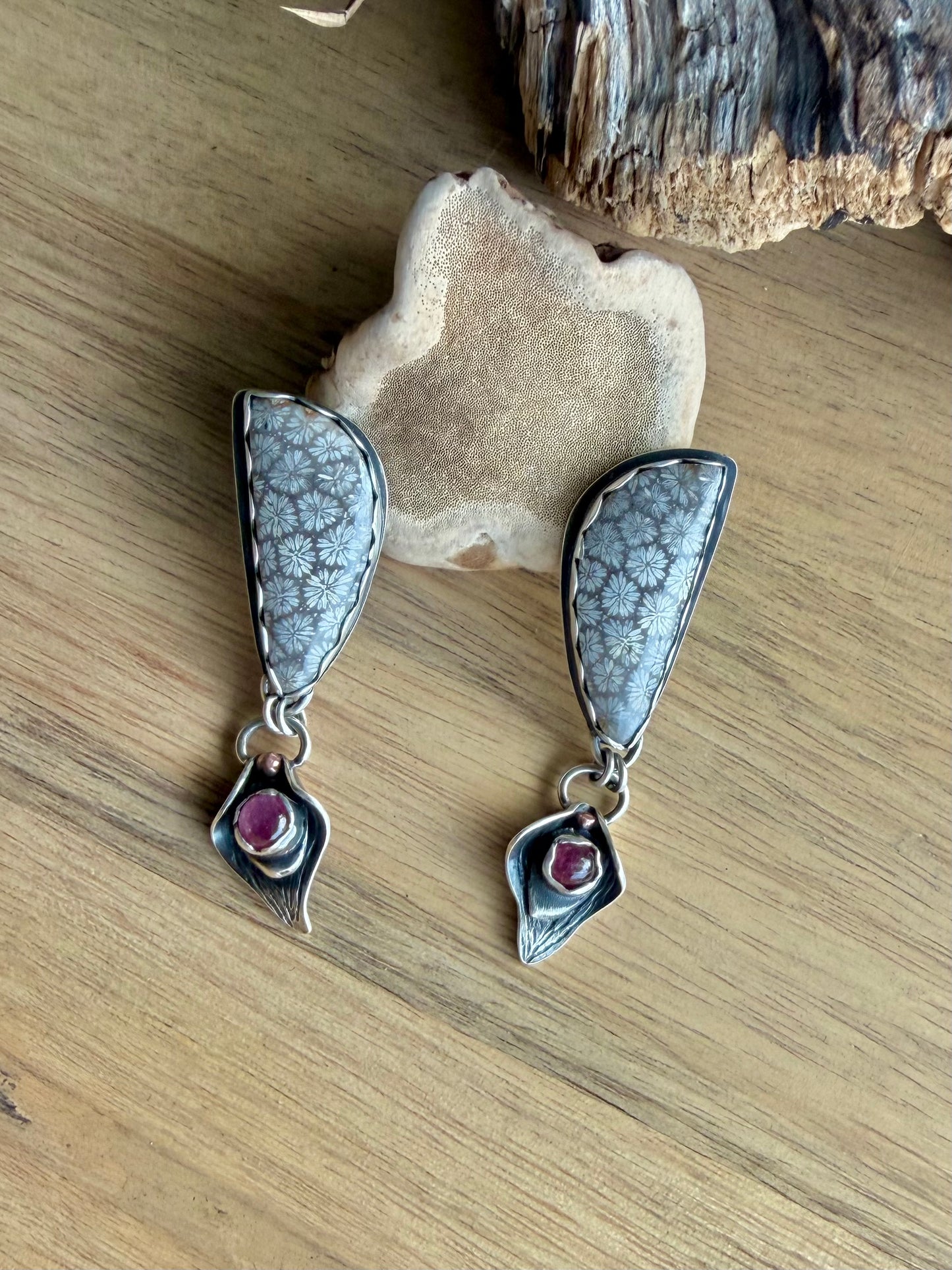 Fossilized Coral Stud Earrings